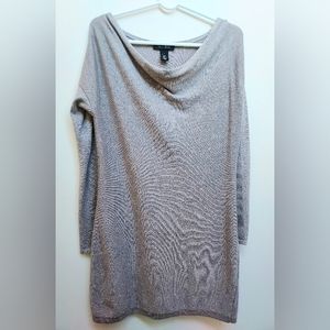 Ladies White House Black Market Tan/Silver LS Boat Cowl Neck Sweater Size Small